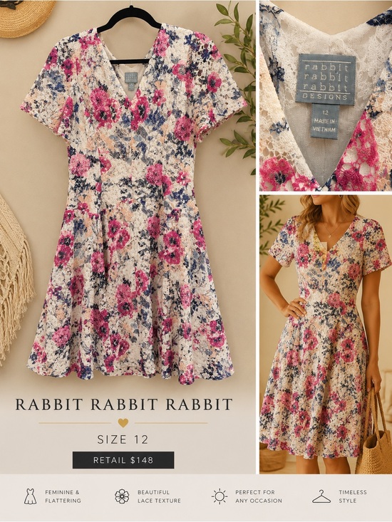 Rabbit Rabbit Rabbit Dresses & Skirts - Rabbit Rabbit Rabbit Floral Lace Dress in White, Pink, Navy